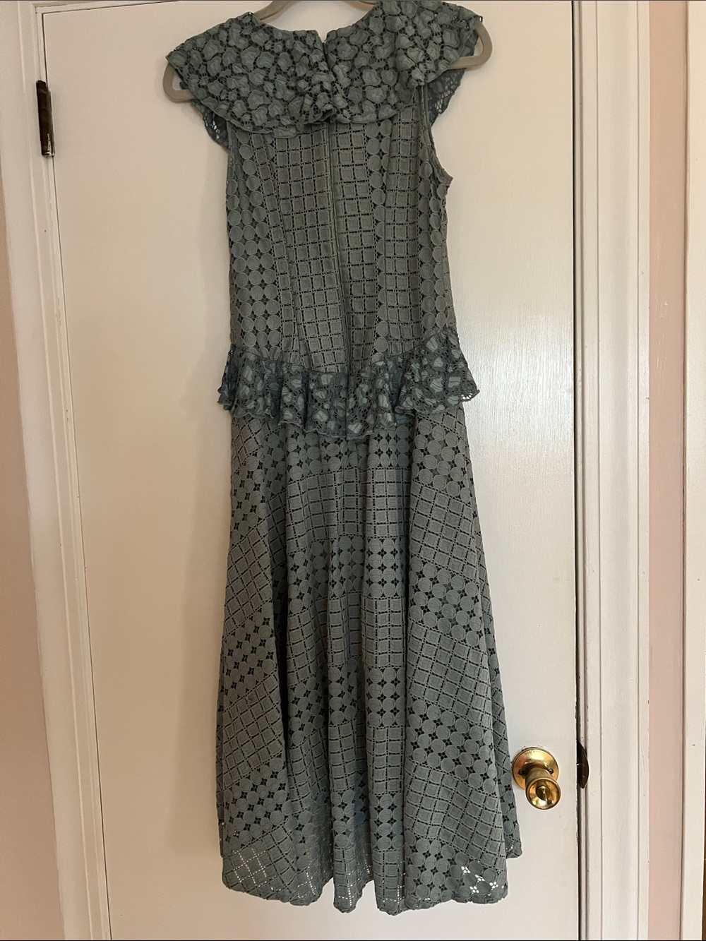Anthropologie Green Lace Ruffle Midi Dress - Picture 8 of 8